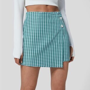 High Waisted Button Wrap Invisible Zipper Gingham Mini Skirt Halara XLARGE XL